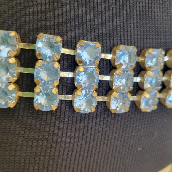 Vintage Womens Light Blue Acrylic Rhinestone Chain Belt - Picture 8 of 9